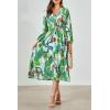 imagePRETTYGARDEN Womens Floral Midi Dress Casual Fall V Neck Long Sleeve Flowy Spring Beach Wedding Guest Vacation DressesGreen