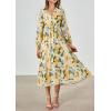 imagePRETTYGARDEN Womens Floral Midi Dress Casual Fall V Neck Long Sleeve Flowy Spring Beach Wedding Guest Vacation DressesGreen Floral