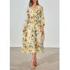 imagePRETTYGARDEN Womens Floral Midi Dress Casual Fall V Neck Long Sleeve Flowy Spring Beach Wedding Guest Vacation DressesGreen Floral