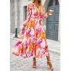 imagePRETTYGARDEN Womens Floral Midi Dress Casual Fall V Neck Long Sleeve Flowy Spring Beach Wedding Guest Vacation DressesMulticolored Print