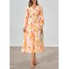 imagePRETTYGARDEN Womens Floral Midi Dress Casual Fall V Neck Long Sleeve Flowy Spring Beach Wedding Guest Vacation DressesOrange Floral