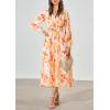 imagePRETTYGARDEN Womens Floral Midi Dress Casual Fall V Neck Long Sleeve Flowy Spring Beach Wedding Guest Vacation DressesOrange Floral