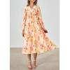 imagePRETTYGARDEN Womens Floral Midi Dress Casual Fall V Neck Long Sleeve Flowy Spring Beach Wedding Guest Vacation DressesOrange Floral