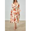 imagePRETTYGARDEN Womens Floral Midi Dress Casual Fall V Neck Long Sleeve Flowy Spring Beach Wedding Guest Vacation DressesOrange Watercolour