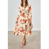 imagePRETTYGARDEN Womens Floral Midi Dress Casual Fall V Neck Long Sleeve Flowy Spring Beach Wedding Guest Vacation DressesOrange Watercolour
