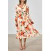 imagePRETTYGARDEN Womens Floral Midi Dress Casual Fall V Neck Long Sleeve Flowy Spring Beach Wedding Guest Vacation DressesOrange Watercolour