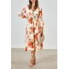 imagePRETTYGARDEN Womens Floral Midi Dress Casual Fall V Neck Long Sleeve Flowy Spring Beach Wedding Guest Vacation DressesOrange Watercolour