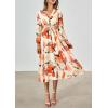 imagePRETTYGARDEN Womens Floral Midi Dress Casual Fall V Neck Long Sleeve Flowy Spring Beach Wedding Guest Vacation DressesOrange Watercolour