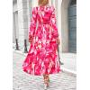 imagePRETTYGARDEN Womens Floral Midi Dress Casual Fall V Neck Long Sleeve Flowy Spring Beach Wedding Guest Vacation DressesRose Pink Watercolour