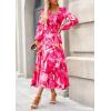 imagePRETTYGARDEN Womens Floral Midi Dress Casual Fall V Neck Long Sleeve Flowy Spring Beach Wedding Guest Vacation DressesRose Pink Watercolour