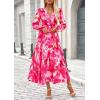 imagePRETTYGARDEN Womens Floral Midi Dress Casual Fall V Neck Long Sleeve Flowy Spring Beach Wedding Guest Vacation DressesRose Pink Watercolour