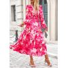 imagePRETTYGARDEN Womens Floral Midi Dress Casual Fall V Neck Long Sleeve Flowy Spring Beach Wedding Guest Vacation DressesRose Pink Watercolour