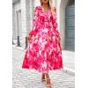 imagePRETTYGARDEN Womens Floral Midi Dress Casual Fall V Neck Long Sleeve Flowy Spring Beach Wedding Guest Vacation DressesRose Pink Watercolour