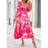 imagePRETTYGARDEN Womens Floral Midi Dress Casual Fall V Neck Long Sleeve Flowy Spring Beach Wedding Guest Vacation DressesRose Pink Watercolour
