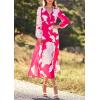 imagePRETTYGARDEN Womens Floral Midi Dress Casual Fall V Neck Long Sleeve Flowy Spring Beach Wedding Guest Vacation DressesRose Red Floral