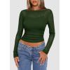imagePRETTYGARDEN Womens Long Sleeve Sheer Crop Tops Boat Neck See Through Cover Up with Spaghetti Strap Camisole 2 Piece BlousesArmy Green
