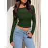 imagePRETTYGARDEN Womens Long Sleeve Sheer Crop Tops Boat Neck See Through Cover Up with Spaghetti Strap Camisole 2 Piece BlousesArmy Green