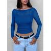 imagePRETTYGARDEN Womens Long Sleeve Sheer Crop Tops Boat Neck See Through Cover Up with Spaghetti Strap Camisole 2 Piece BlousesBlue