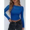 imagePRETTYGARDEN Womens Long Sleeve Sheer Crop Tops Boat Neck See Through Cover Up with Spaghetti Strap Camisole 2 Piece BlousesBlue