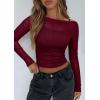 imagePRETTYGARDEN Womens Long Sleeve Sheer Crop Tops Boat Neck See Through Cover Up with Spaghetti Strap Camisole 2 Piece BlousesJujube Red