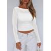 imagePRETTYGARDEN Womens Long Sleeve Sheer Crop Tops Boat Neck See Through Cover Up with Spaghetti Strap Camisole 2 Piece BlousesWhite