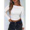 imagePRETTYGARDEN Womens Long Sleeve Sheer Crop Tops Boat Neck See Through Cover Up with Spaghetti Strap Camisole 2 Piece BlousesWhite
