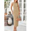 imagePRETTYGARDEN Womens Maxi Dress 2025 Summer Spaghetti Wedding Guest Long Resort Wear Casual Bodycon Sun DressesKhaki