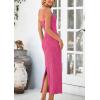 imagePRETTYGARDEN Womens Maxi Dress 2025 Summer Spaghetti Wedding Guest Long Resort Wear Casual Bodycon Sun DressesRose Red