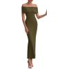 imagePRETTYGARDEN Womens Off The Shoulder Maxi Dresses 2025 Summer Formal Elegant Cocktail Party Wedding Guest Long DressArmy Green