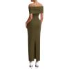 imagePRETTYGARDEN Womens Off The Shoulder Maxi Dresses 2025 Summer Formal Elegant Cocktail Party Wedding Guest Long DressArmy Green