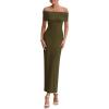 imagePRETTYGARDEN Womens Off The Shoulder Maxi Dresses 2025 Summer Formal Elegant Cocktail Party Wedding Guest Long DressArmy Green