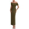 imagePRETTYGARDEN Womens Off The Shoulder Maxi Dresses 2025 Summer Formal Elegant Cocktail Party Wedding Guest Long DressArmy Green