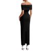 imagePRETTYGARDEN Womens Off The Shoulder Maxi Dresses 2025 Summer Formal Elegant Cocktail Party Wedding Guest Long DressBlack