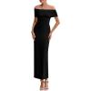 imagePRETTYGARDEN Womens Off The Shoulder Maxi Dresses 2025 Summer Formal Elegant Cocktail Party Wedding Guest Long DressBlack