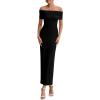 imagePRETTYGARDEN Womens Off The Shoulder Maxi Dresses 2025 Summer Formal Elegant Cocktail Party Wedding Guest Long DressBlack