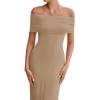imagePRETTYGARDEN Womens Off The Shoulder Maxi Dresses 2025 Summer Formal Elegant Cocktail Party Wedding Guest Long DressLight Khaki
