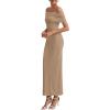 imagePRETTYGARDEN Womens Off The Shoulder Maxi Dresses 2025 Summer Formal Elegant Cocktail Party Wedding Guest Long DressLight Khaki