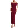 imagePRETTYGARDEN Womens Off The Shoulder Maxi Dresses 2025 Summer Formal Elegant Cocktail Party Wedding Guest Long DressWine Red
