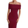 imagePRETTYGARDEN Womens Off The Shoulder Maxi Dresses 2025 Summer Formal Elegant Cocktail Party Wedding Guest Long DressWine Red