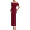 imagePRETTYGARDEN Womens Off The Shoulder Maxi Dresses 2025 Summer Formal Elegant Cocktail Party Wedding Guest Long DressWine Red