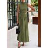 imagePRETTYGARDEN Womens Skirt Sets 2025 Summer Ruched Tank Tops Ruffle Maxi Skirts Wedding Guest Matching 2 Piece OutfitsArmy Green