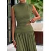 imagePRETTYGARDEN Womens Skirt Sets 2025 Summer Ruched Tank Tops Ruffle Maxi Skirts Wedding Guest Matching 2 Piece OutfitsArmy Green