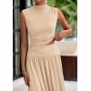 imagePRETTYGARDEN Womens Skirt Sets 2025 Summer Ruched Tank Tops Ruffle Maxi Skirts Wedding Guest Matching 2 Piece OutfitsBeige