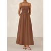imagePRETTYGARDEN Womens Smocked Maxi Dresses 2025 Summer Beach Sundress Casual Spaghetti Strap Swing A Line Long Flowy DressBrown