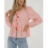 imagePRETTYGARDEN Womens Spring Fall Babydoll Peplum Blouse Shirt Puff Long Sleeve Bow Tie Front Trendy Cute Y2K Going Out TopsPlaid Pink
