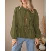 imagePRETTYGARDEN Womens Spring Fall Babydoll Peplum Blouse Shirt Puff Long Sleeve Bow Tie Front Trendy Cute Y2K Going Out TopsSolid Army Green