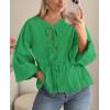 imagePRETTYGARDEN Womens Spring Fall Babydoll Peplum Blouse Shirt Puff Long Sleeve Bow Tie Front Trendy Cute Y2K Going Out TopsSolid Green