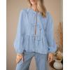 imagePRETTYGARDEN Womens Spring Fall Babydoll Peplum Blouse Shirt Puff Long Sleeve Bow Tie Front Trendy Cute Y2K Going Out TopsSolid Light Blue