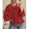 imagePRETTYGARDEN Womens Spring Fall Babydoll Peplum Blouse Shirt Puff Long Sleeve Bow Tie Front Trendy Cute Y2K Going Out TopsSolid Red