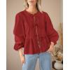 imagePRETTYGARDEN Womens Spring Fall Babydoll Peplum Blouse Shirt Puff Long Sleeve Bow Tie Front Trendy Cute Y2K Going Out TopsSolid Red